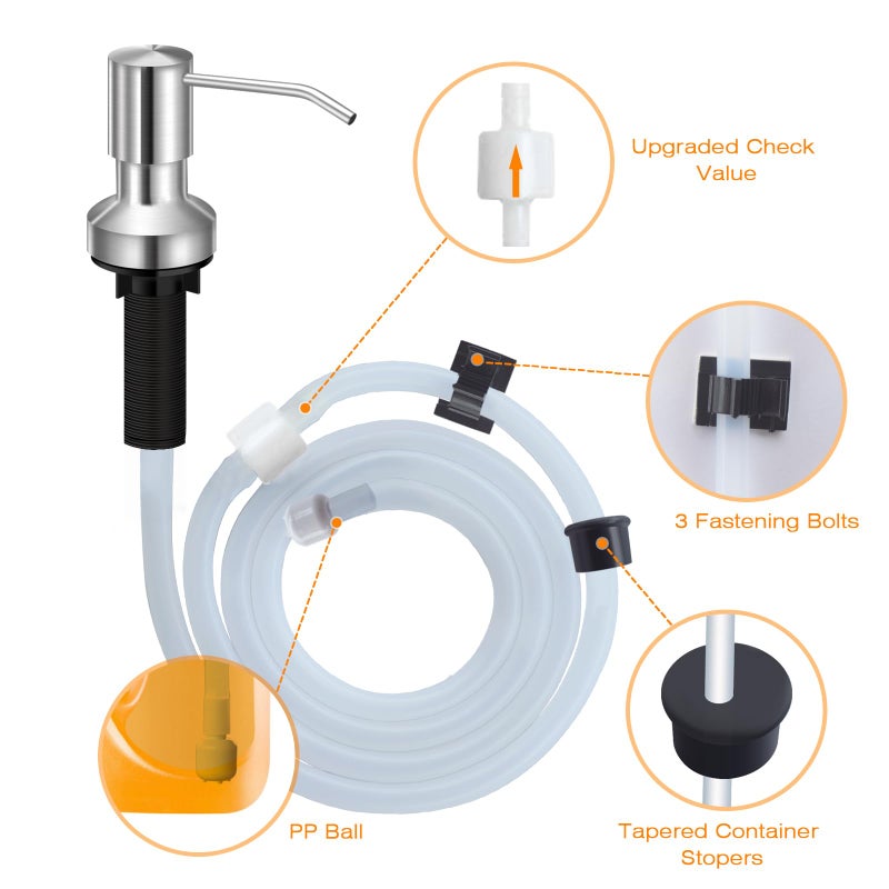 izolor Sink Soap Dispenser for Kitchen Sink, Countertop Built in Sink Soap Dispenser with 47â€Extension Tube kit, No Need to Fill The Little Bottle Again (Brushed Nickel) - Image 4